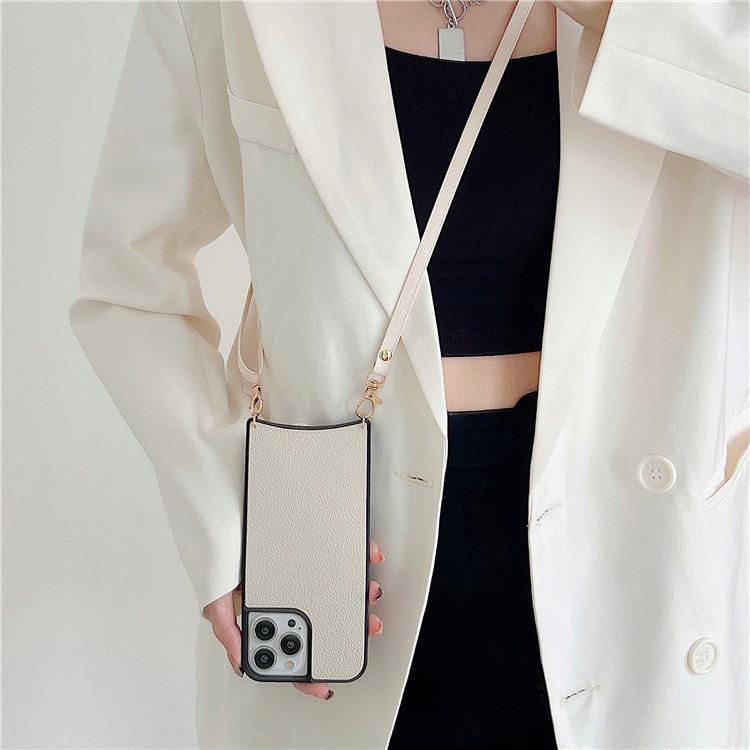 Applicable To Iphone12pro Leather Oblique Span Lychee Pattern Mobile Phone Case Apple 11 Lanyard Back Cover Protective Cover