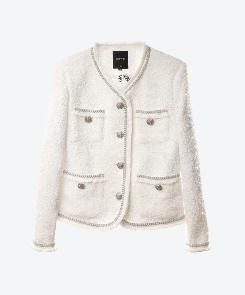 Untage Chain Fringe Tweed Jacket [White(Woman)]_Uto-Fb52