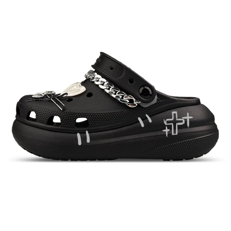 Crocs Crush Clog ZR Cool Cross Gothic Chain Love Hand-Painted Classic Versatile Hole Shoes Unisex Black