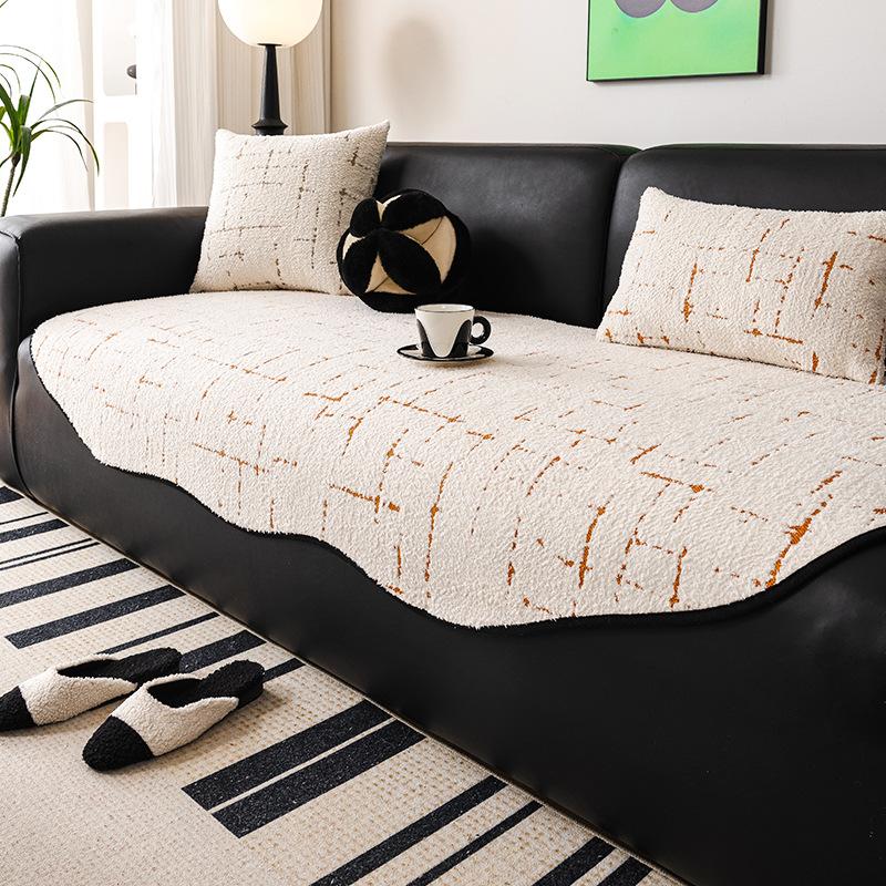 

2024 new special-shaped high-grade leather sofa cushion plush one-piece straight row non-slip seat cushion sofa cover 70*70cm
