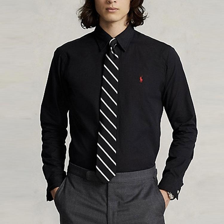 Polo Ralph Lauren FW23 Solid Color Casual Small Logo Embroidered Single-Breasted Long Sleeve Shirt Men shirts Black 710816538-002