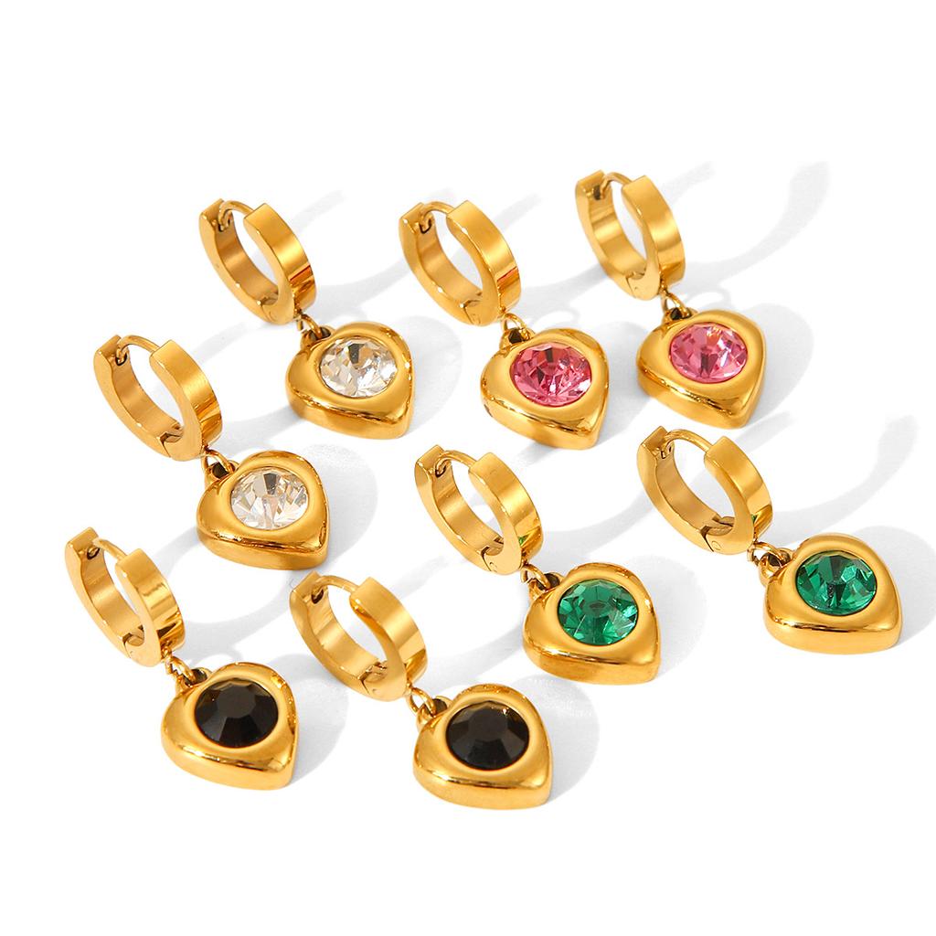 18K Gold Stainless Steel Jewelry Heart Pendant Zircon Earrings for Women, Light Luxury High-end Titanium Steel Ear Jewelry