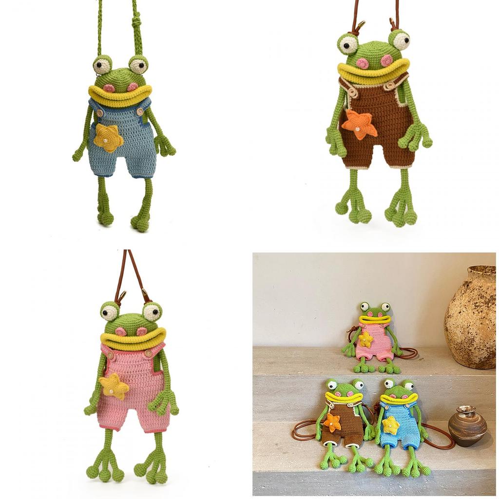 Childrens Cartoon Knit Crossbody Bag With Frog Exterior Design For Daily Use