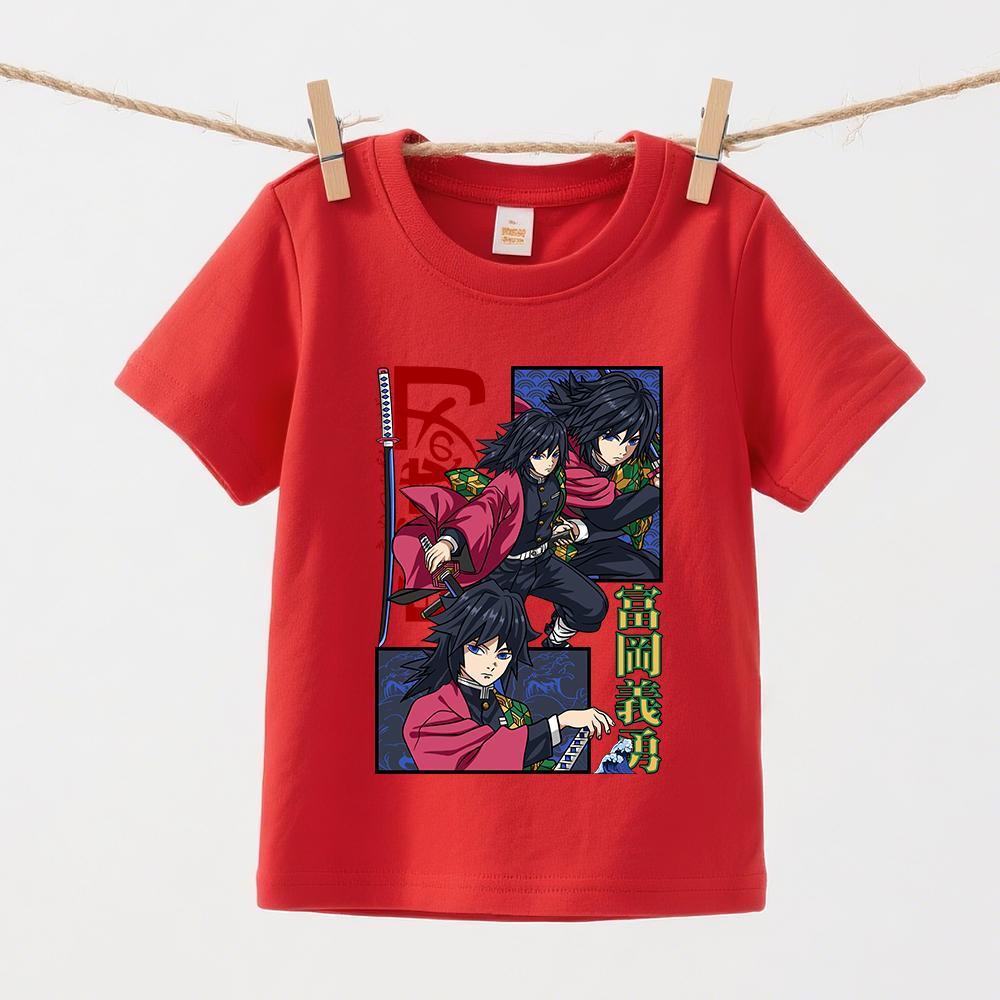 Demon Slayer Tomioka Anime Print Boys Girls Cotton T Shirt Kids Casual Short Sleeve Top Comfortable Soft Childrens Wear