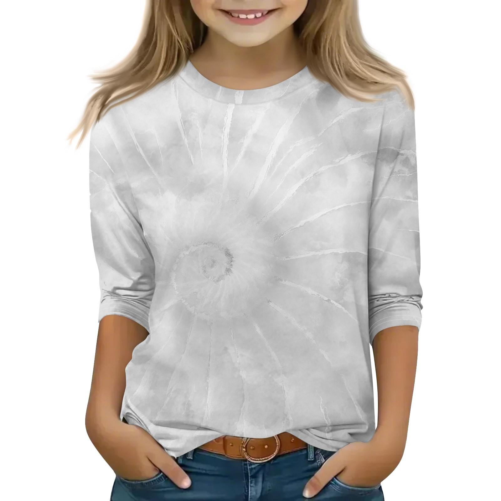 

Топы с принтом для девочек 5-16 лет с круглым вырезом и рукавами 3/4 Футболки Модные топы Наряды Футболки 130