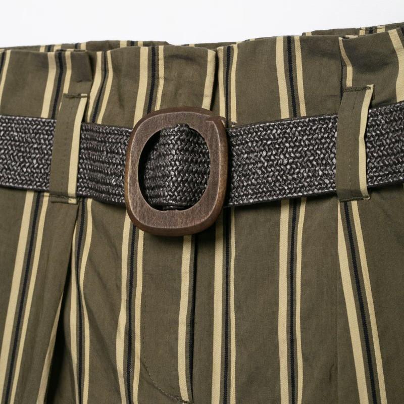 Womens Striped Straight Leg Trousers With Waist Belt Olive Green Casual Pants 2026