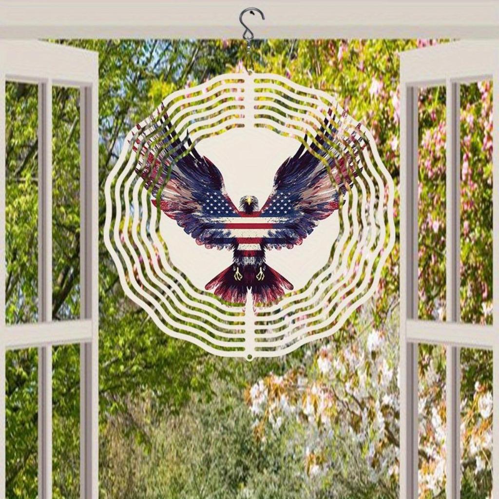 1pc Patriotic Eagle & American Flag Metal Mandala Wind Chime - 360° Rotating Hook, No Batteries Needed, Durable Outdoor Garden & Balcony Decor