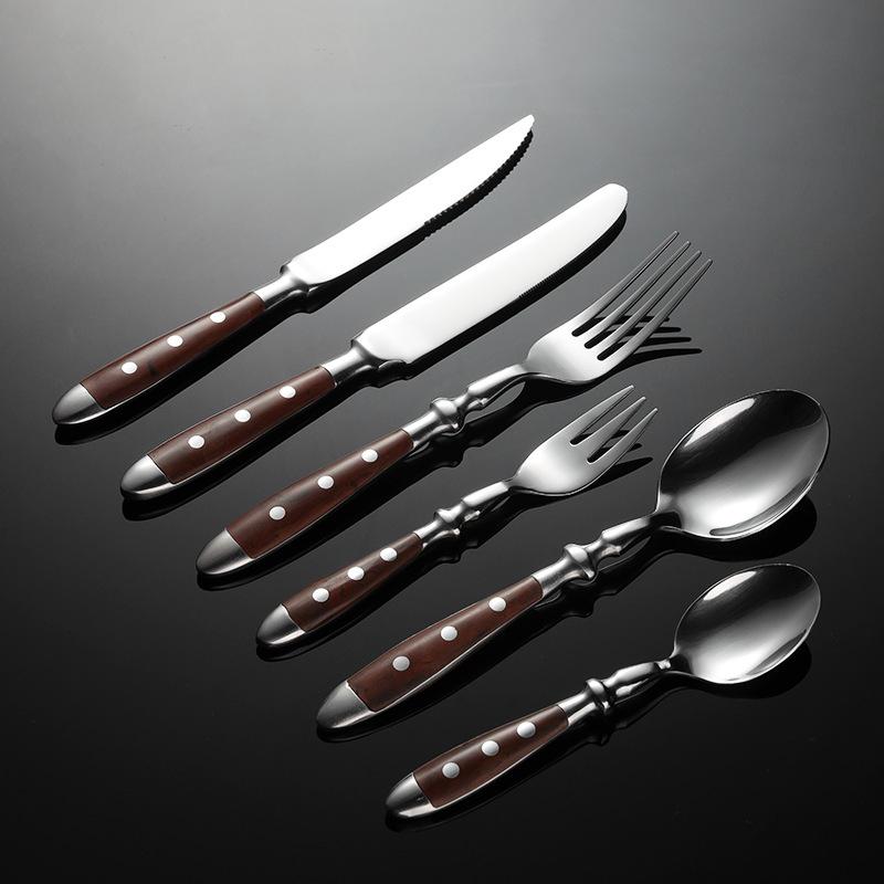 6piece stainless steel handle kitchen knife set suitable for home kitchen and dining room including steak knife forks and spoons