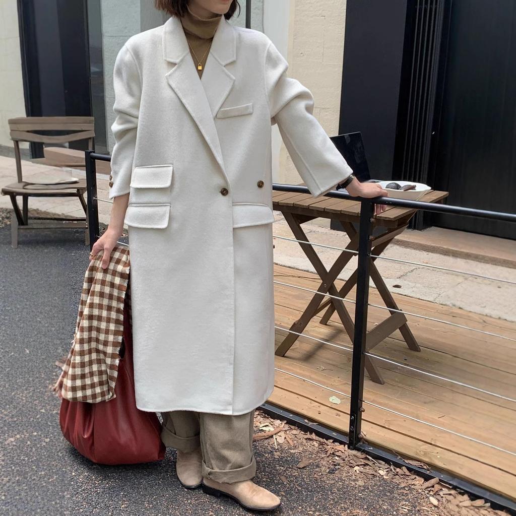 Designer personalized one-button double-sided woolen coat for women's daily commuting versatile wool