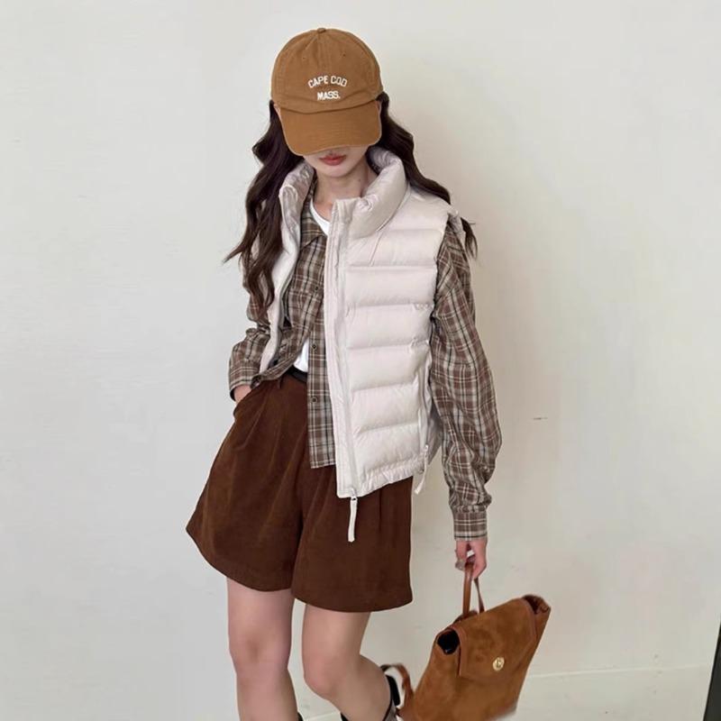 Cotton Vest Women's Autumn and Winter New Stand-up Collar Short Cotton Vest Pocket Zipper Light and Slim Vest