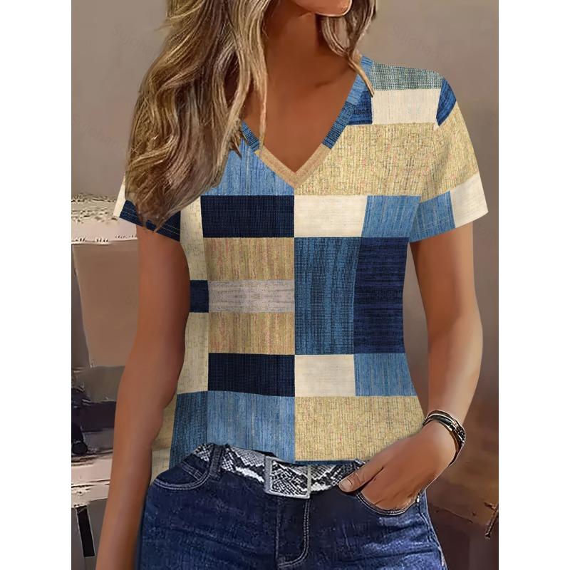 Elegant, fashionable and casual V-neck short-sleeved T-shirt S