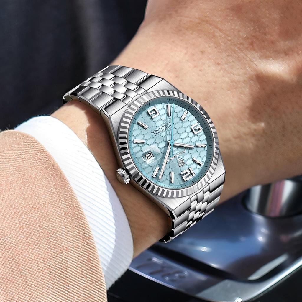 Men Watches Trend Fashion Quartz Watch for Man Texture Threaded Bezel Waterproof Luminous Date Stainless Steel