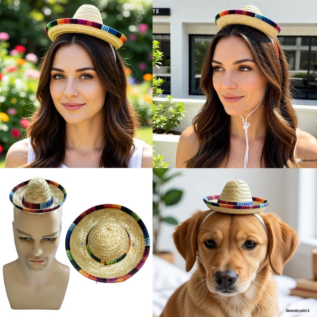 Bamboo Woven Conical Hat - Hawaiian Straw Pet Headdress