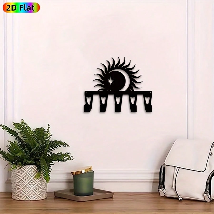 Moderner Sonne Mond Schlüsselhalter Schwermetall Wanddeko 5 Haken Platzsparend Eingangsbereich