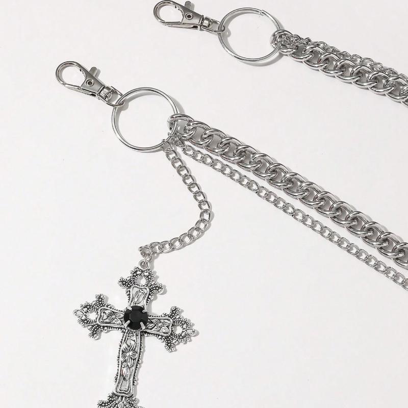 1pc Men's Double Layer Large Circle Silver-Tone Metal Accessory To Match Suit Pants, Trouser Chain Summer, School Autumn-Winter Accessories