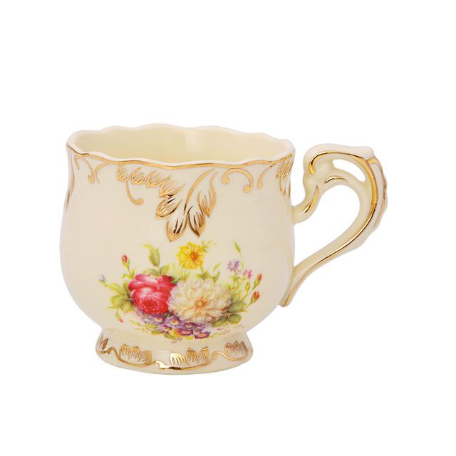 Luxury Ceramic england style flower Coffee Cup Sauce Set Bone China  Breakfast Afternoon Flower Tea Cup with spoon