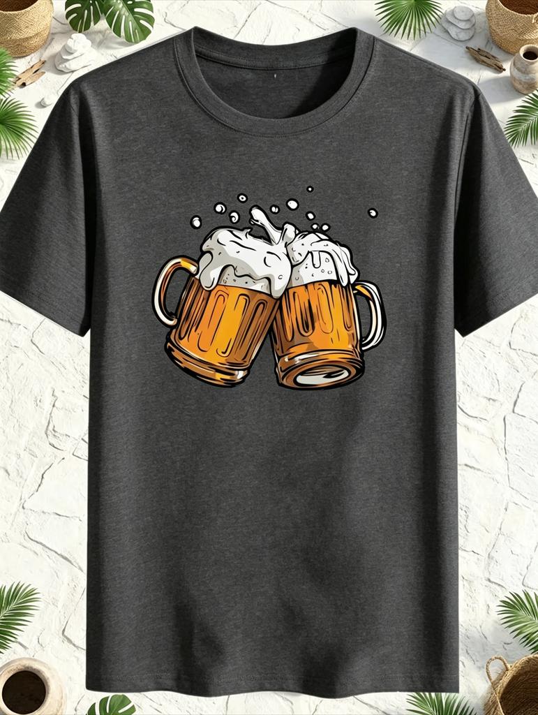 New Model Beer Cup Pattern Unisex Summer Casual TShirt Versatile Trendy Made 100 Pure Cotton With Soft Fabric And A Loose Style