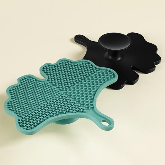 Silicone Makeup Brush Cleaning Mat with Suction Cups Non-slip Portable Travel Ginkgo Leaf Shape Cosmetic Brush Tools Cleaning Pad