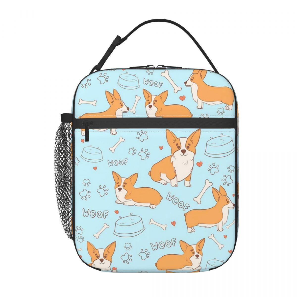 

Blue Background Cute Cartoon Corgi Insulated Lunch Bag for Women Children Leakproof Food Boxes Thermal Lunch Box Tote One Size