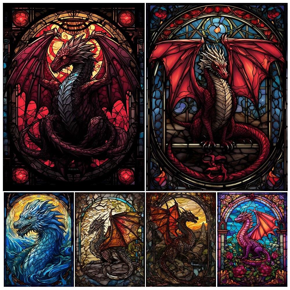 

Kaca patri naga abstrak seni dinding lukisan kanvas merah Doomfire Naga seni Плакат dan cetak untuk dekorasi ruang tamu tanpa bingkai No Frame