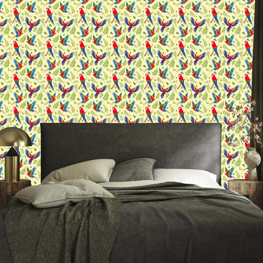 Cream and beige Parrots wallpaper for living room and bedroom 50x1000