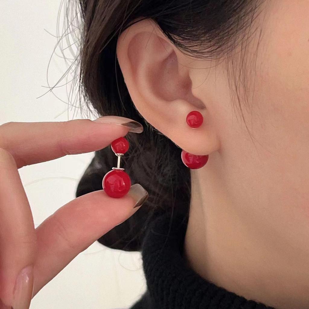 Cercei Roșii cu Perle cu Două Fețe - Lux Unic High-End pentru Anul Nou