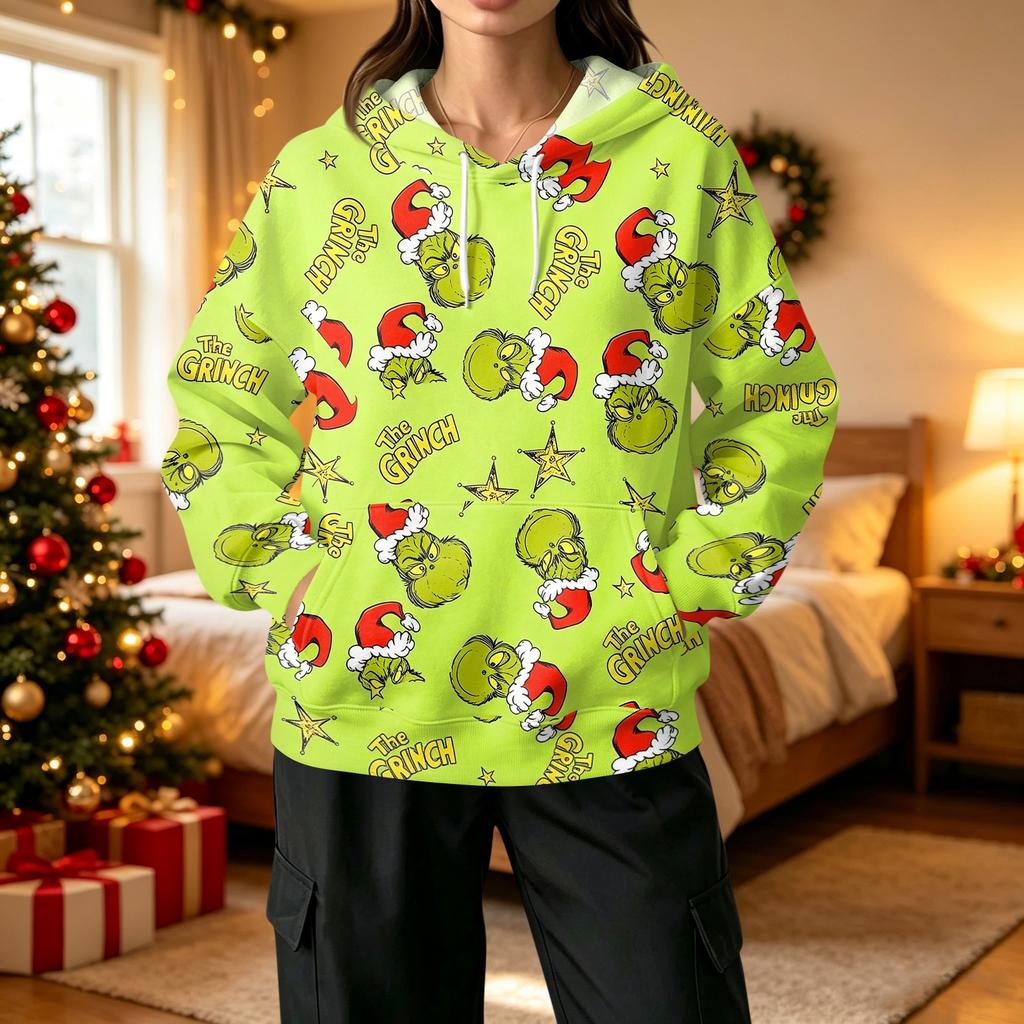Women's Casual Christmas Print Pullover Hoodie with and Pockets