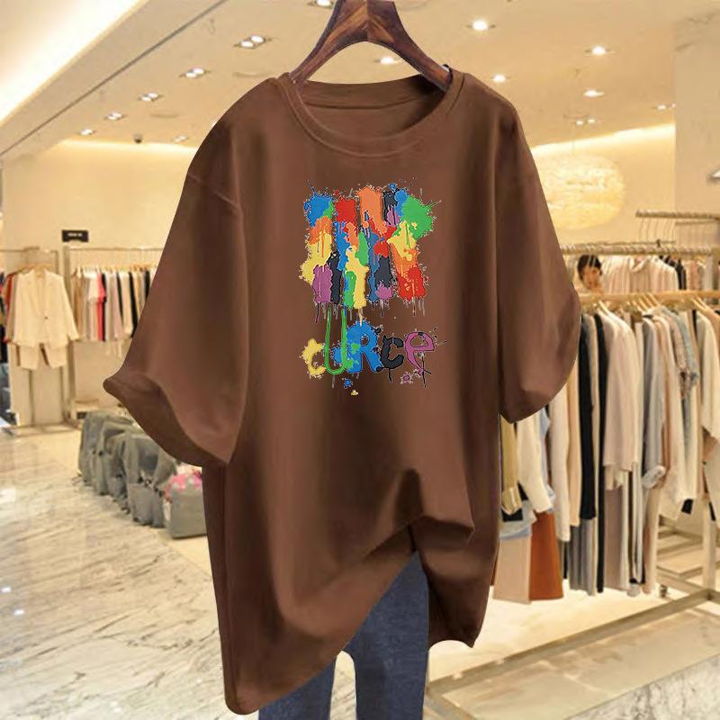 

Cartoon printing foreign style loose cotton short sleeve large size casual t-shirt women s summer new XXXL