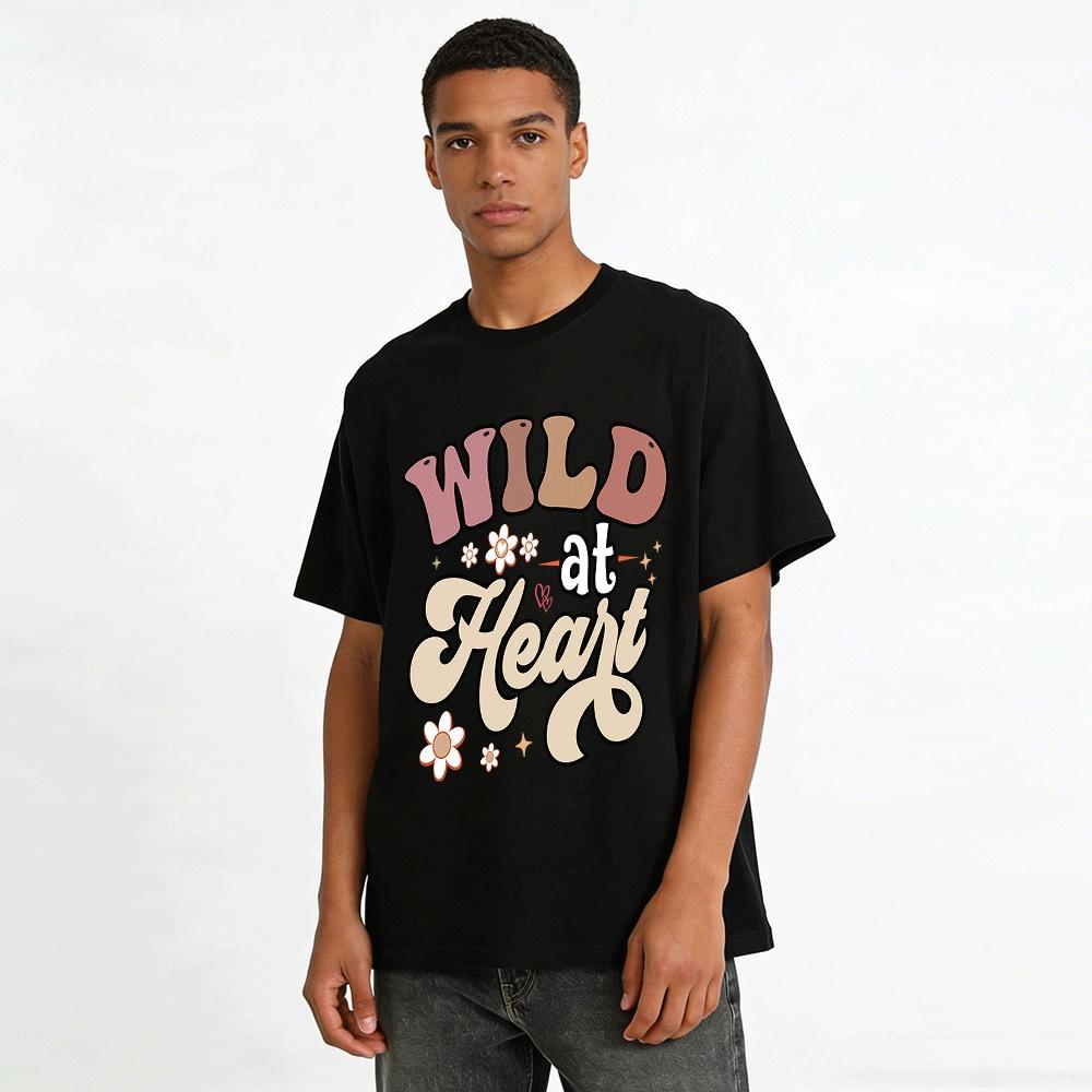 Wild at Heart Retro Floral Print Casual Tee Vintage Style Graphic Top Pure cotton T-shirt