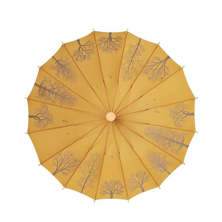 Artistic Retro Wooden Handle Straight Umbrella, Long Handle Umbrella for Both Rain and Sun, Advertising Umbrella with Logo Customization , In-Stock