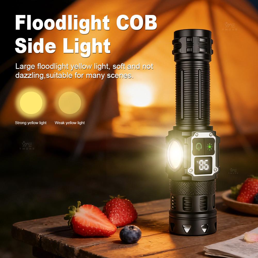 Powerful Zoomable Flashlight USB-C Rechargeable Flashlight Side UV Light Torch COB RGB Hand light with Magnet for Camping Hiking