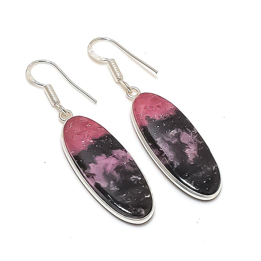

Natural Rhodonite Gemstone 925 Sterling Silver Jewelry Earring 2.01 AE-12107