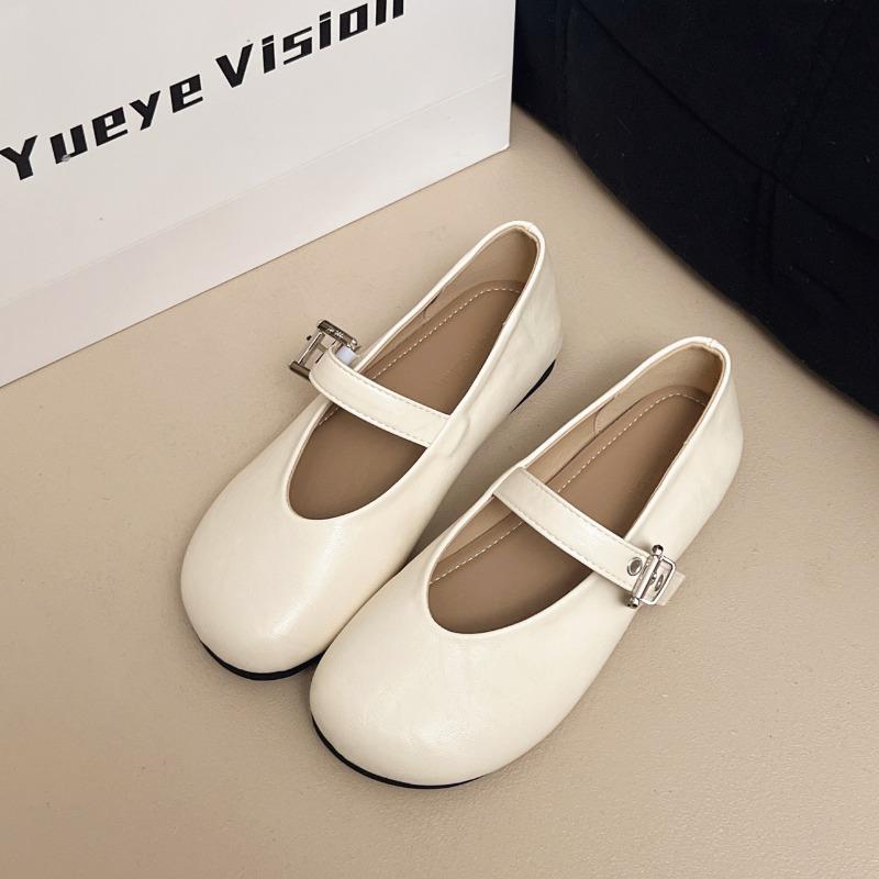 Retro flat-bottomed Mary Jane single shoes women's shoes new spring shallow mouth round head one-word buckle belt