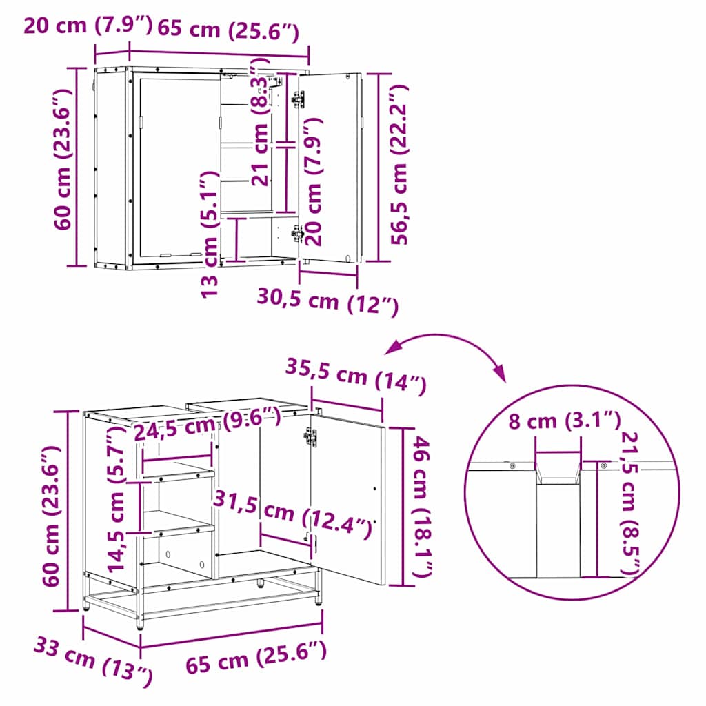 Bathroom Furniture Set with Shelf 3 pcs Reclaimed Wood Engineered Wood