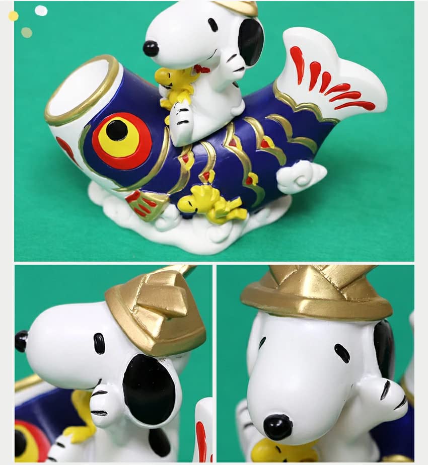 Osaka Choseido Snoopy May Festival Compact Mini with Name Engraving and Wooden Tag Helmet Carp Streamer Doll, Ceramic, (Shipped Separately),