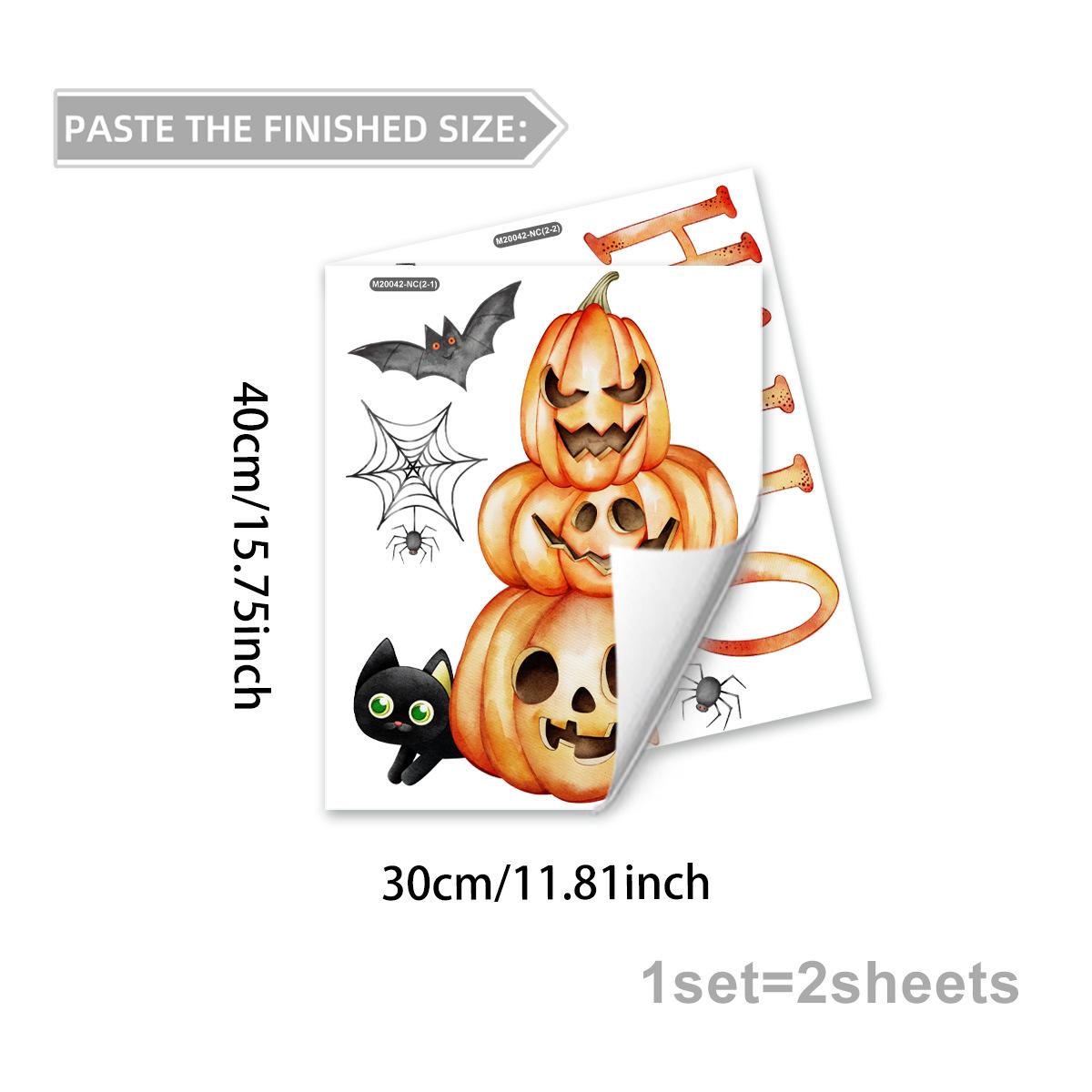 

M20042 Hand-Painted Pumpkin Spider Web Bat Black Cat Wall Sticker Halloween Decoration Living Room Bedroom Background Self-Adhesive