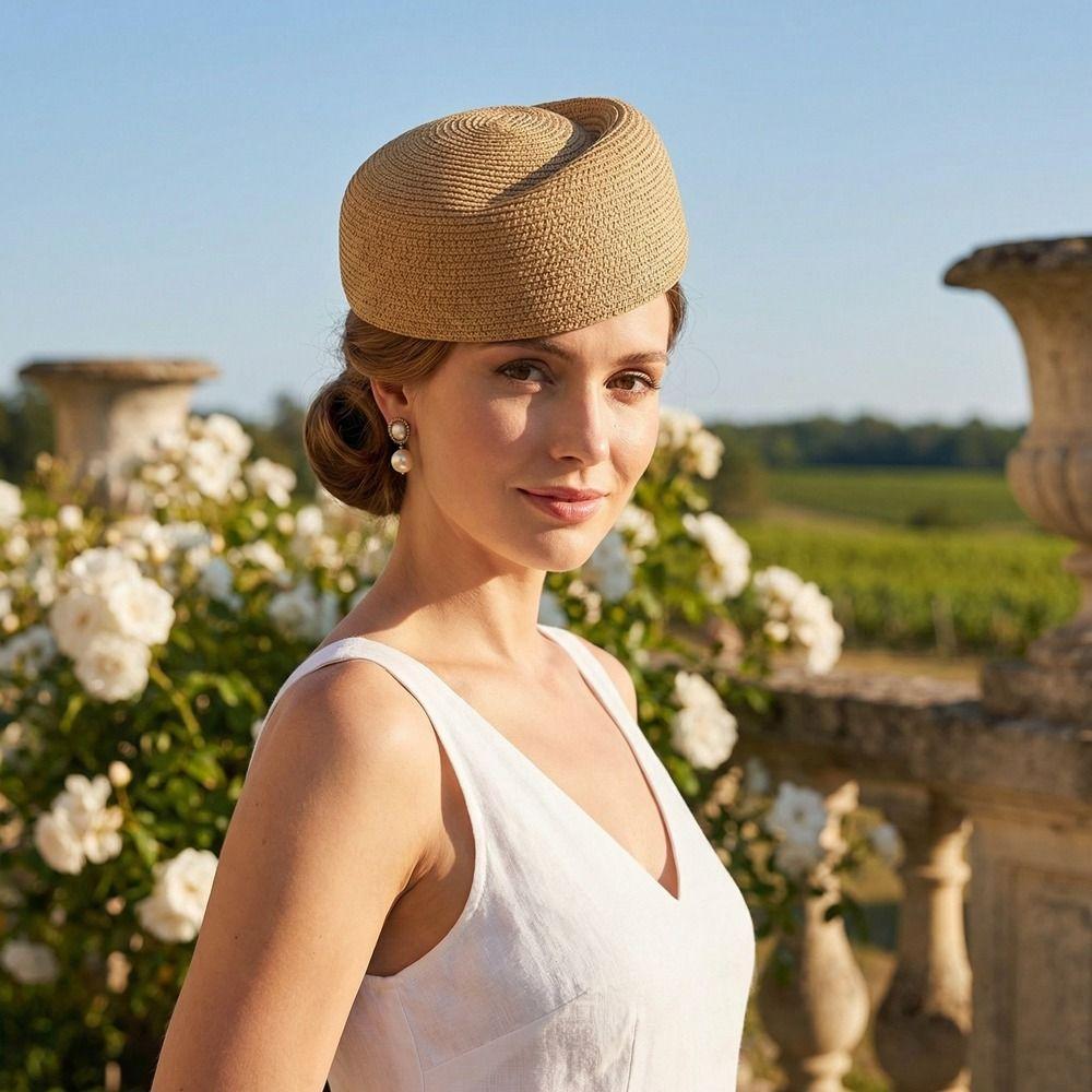Classic Straw Pillbox Hat Fedoras Sun Hat Fashion Painter Hat  Wedding Party