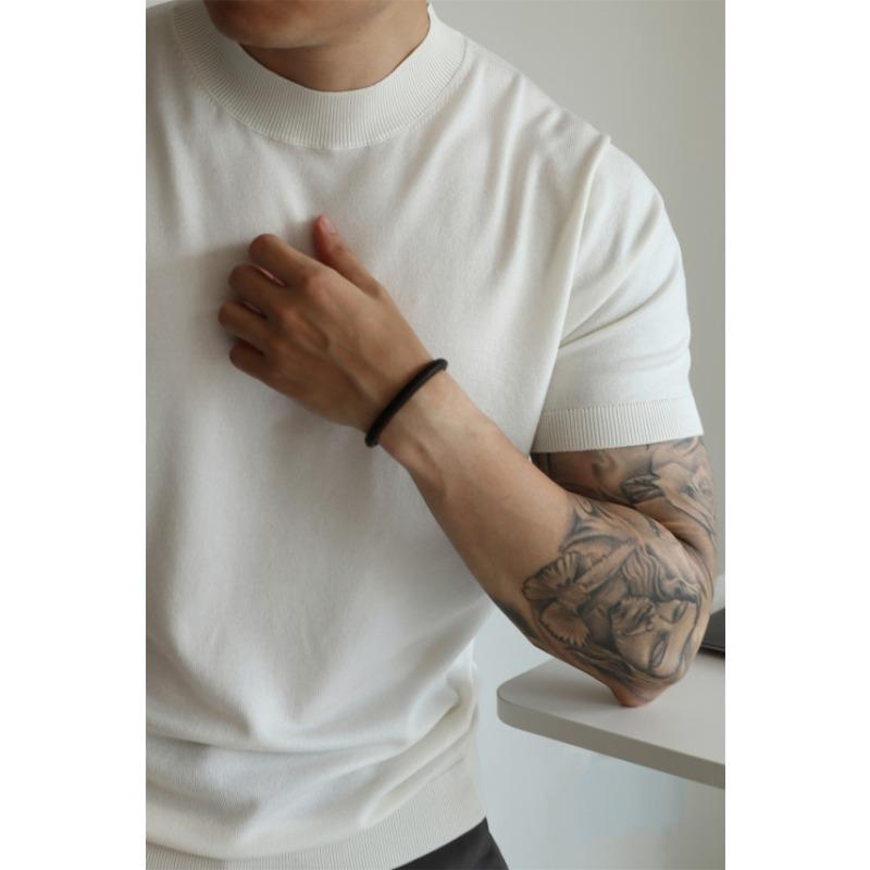 Men Short Sleeve Knit T Shirt Crew Neck Solid Color Slim Fit Casual Breathable Top