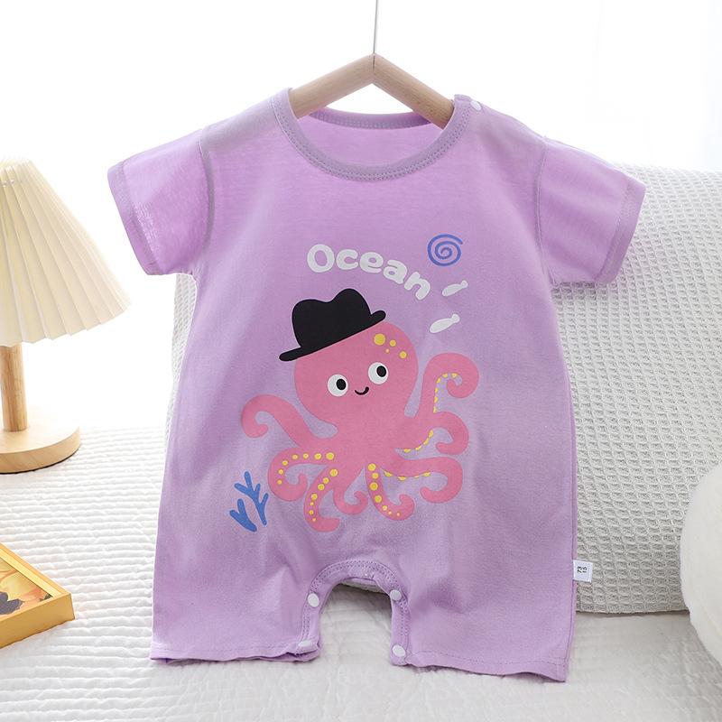 Summer Baby Crawling Clothes Made of Pure Cotton Korean Version, Thin Men's and Women's Baby Short Sleeved Children's Jumpsuit