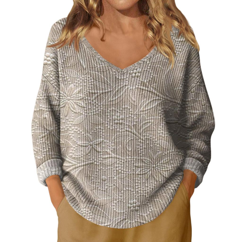 Women's Fashion V-Neck Lightweight Sweater Casual Long Sleeve Knit Pullover
