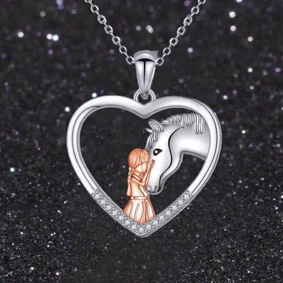 Horse Necklace for Women Girl And Horse Heart Pendant Necklace Sparkling Rhinestone Necklace Jewelry Gift for Horse Lovers Girls Daughter