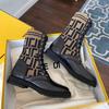 Bottes Martin à Assemblage Tricoté pour Femmes 2025 Explosives Bout Rond Talon Épais Lettre Tige Moyenne à Lacets Élastiques Bottes Courtes Bottes Skinny pour Femmes