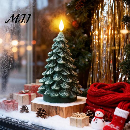 Winter Seasonal Decor Christmas Tree Candles, Flameless LED Flickering Wax Candles with Remote Control, Led Flame Battery Operated Realistic Pine for