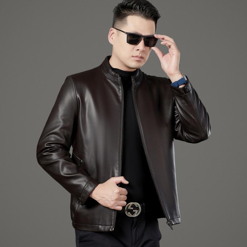 Genuine leather jacket for men, sheepskin business lapel, middle-aged dad's autumn and winter new casual leather jacket