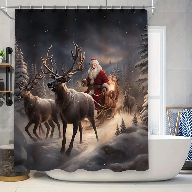 

Christmas Reindeer Sleigh Shower Curtain Waterproof Fabric Decor Kids Adults Suitable For Wet And Dry Separation Elevate Space W60H190(CM)-1 Pcs