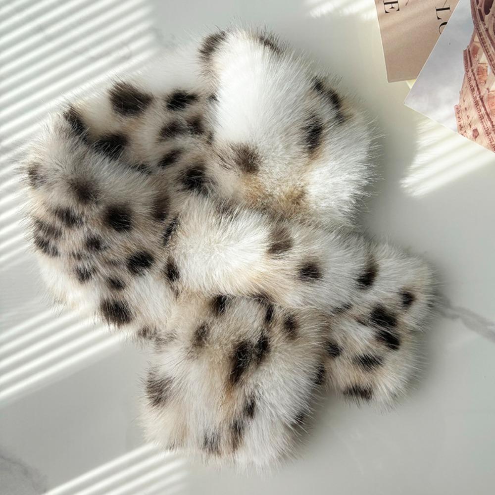 Leopard Print Plush Cap Scarf Set Fluffy Thicken Warm Fisherman Hat Outdoor Wear