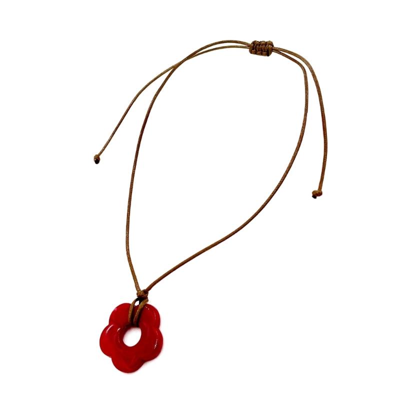 

Fashion Red Acrylic Flower Pendant Necklace Hollow Flower Charm Clavicle Chain Fashion Jewelry Gift Women Girl Teen 1
