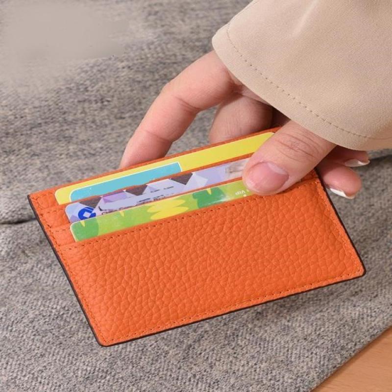 Ultra-Thin Genuine Leather Business Card Holder Compact Wallet Simple Design Top Layer Cowhide Single-Piece Card Sleeve High-End