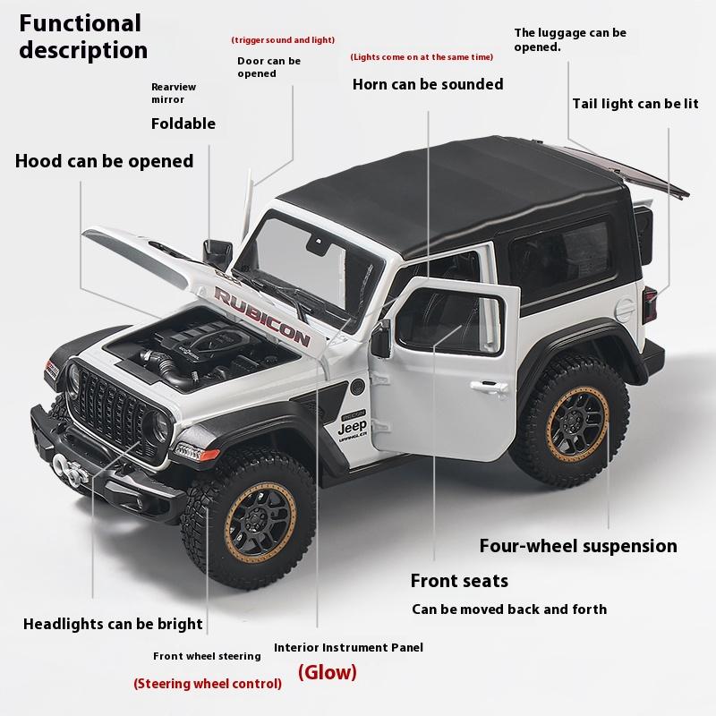 1/18 Scale Jeeps Wrangler Rubicon Alloy Metal Diecast Model Car Sound & Light Collecting Hobbies Toys Gifts for Firend Decoration Kids