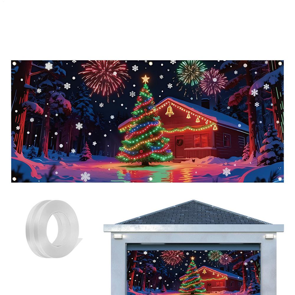 

Garage Door Cover Christmas 13x6ft UV Fluorescent Seasonal Decor Festive Garage Door Backdrop For DIY Enthusiasts Home